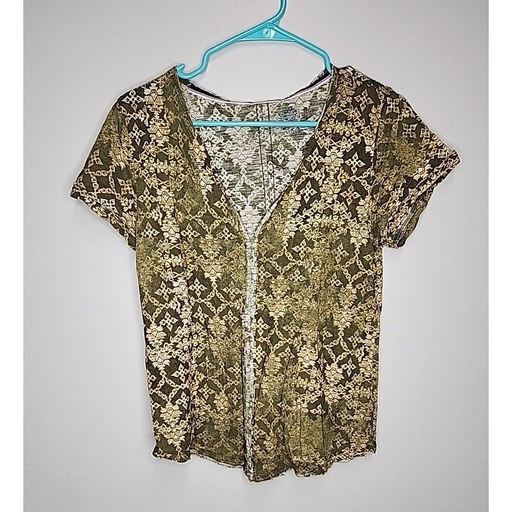 PILCRO x ANTHRO Spliced Neck Tee in Green Geometric Diamond Womens Medium